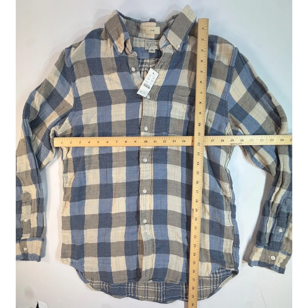 J. Crew Slim Fit Plaid Button Down Shirt Blue Cream Mens Medium AY988 NWT